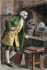 Antoine Laurent Lavoisier (1743-1894) Franse chemicus, onderzoek naar het bestaan van zuurstof in de lucht: experiment waarin hij kwikoxide verkreeg door Unknown artist