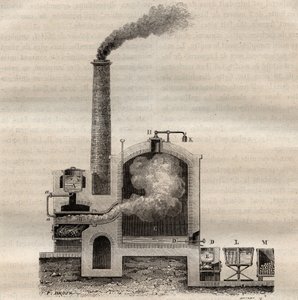Apparaat van Michel de Marseille, voor de destillatie van ruwe zwavel - gravure in 