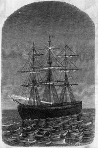 Toepassing van Faure-batterijen: schip op volle zee verlicht door elektriciteit. Gravure in "Le Monde Illustré" door Unknown artist