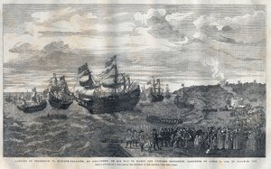 Aankomst van Frederik V van de Palts (1596-1632) in de haven van Gravesend om te trouwen met Prinses Elisabeth van Engeland (1596-1662), dochter van Koning James I (1566-1625) op 16 oktober 1612. Hij werd verwelkomd door James Hay (1e Graaf van Carlisle) ( door Unknown artist