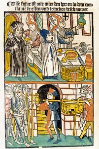 Aankomst van voedsel zodat de leden van de Raad van Konstanz (1417) tijdens welke paus Martinus V werd gekozen, konden eten. 