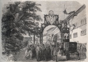Aankomst van keizerin Elisabeth van Oostenrijk (Sissi) in Bad Kissingen (Spa) in 1865 (gravure in 