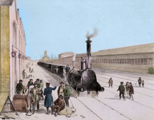 Aankomst van de goederentrein van de Paris Orleans Line - Gravure uit de 19e eeuw - Privécollectie