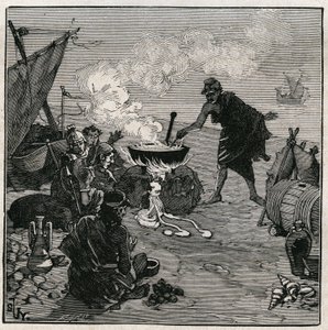 De kunst van glas: ontdekking van vitrificatie volgens Plinius de Oudere (23-79 AD). In de oudheid strandden handelaren op een strandvuur met Kali-planten tussen de brandstoffen. Deze planten leveren voldoende soda om glas te produceren door te mengen met 