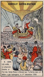 Ascensie in een waterstofgasballon van de Franse luchtvaart Charles en Robert le Jeune, gemaakt in Parijs, in de Tuilerieën Tuin. 1 december door Unknown artist