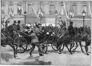 Moord op de president van de republiek Sadi Carnot (1837-1894) door de anarchist Caserio. 24 juni 1894 door Unknown artist