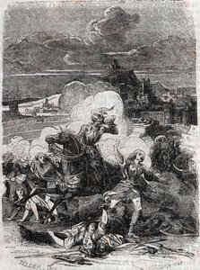 Astolphe laat moordende vrouwen vluchten - gravure uit 1851 van 