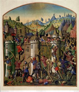 Aanval op het kasteel van Philippe Auguste met uitzicht op Parijs en de galg van Montfaucon tijdens de 100-jarige oorlog, midden 15e eeuw door Unknown artist