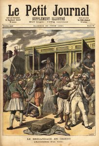 Aanval op een trein door rovers in de buurt van Cherkessklui, na het organiseren van de ontsporing van het konvooi, vangen Athanos en zijn rovers de passagiers om ze te ruilen voor een wrok. Gravure in 