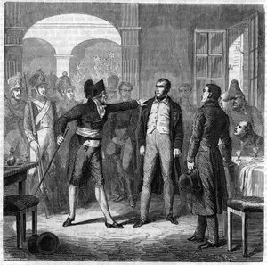 Poging tot opstand van de stad Toulon: arrestatie van Carbonaro (kolenmaker) Armand Valle, voormalig kapitein van de Napoleontische legers in 1822.