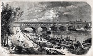 Viaduct van Auteuil (Point du Jour-brug) in 1867 door Unknown artist