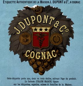 Authentiek etiket van J. Dupont & C°, Cognac. Editie 1882