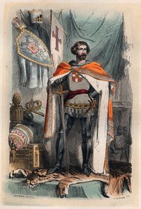 Boudewijn I van Constantinopel - Portret van Boudewijn I, Latijnse Keizer van het Oosten (1171-1206), werd Keizer van Constantinopel door deelname aan de Vierde Kruistocht. Ook bekend als Boudewijn IX van Vlaanderen (of Boudewijn VI van Henegouwen). Gravur