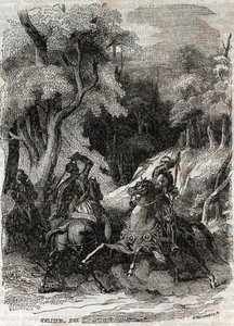 Slag tussen Roland en Ferragus - gravure van 1851 uit 