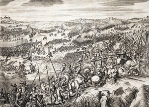 Slag bij Gembloux (1578) - Spaanse leger tegen het leger van 16 van de Zeventien Provinciën van de Nederlanden - gravure in 