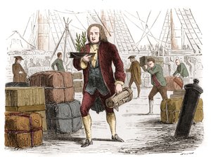 Bernard de Jussieu (1699-1777), Franse botanicus die twee ceders uit Libanon uit Engeland bracht in 1734. Gravure uit 1861.