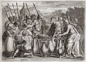 Bijbel van Royaumont, Oude Testament: Abraham bevrijdt Lot. Abraham redt Lot zijn neef uit de handen van vijanden. De Hogepriester Melchisedek zegent. De koning van Sodom bood hem aan