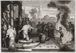 Bijbel van Royaumont, Oude Testament: Ahaz Onheilige Koning. De slechte Ahaz, koning van Juda, irriteert God en wordt aan de vijanden overgeleverd. Illustratie uit 1811. door Unknown artist