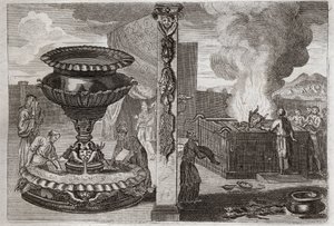 Bijbel van Royaumont, Oude Testament: Altaar van Geuren. De figuur van de twee altaren, het ene van de geuren, en het andere van de brandoffers. Illustratie uit 1811. door Unknown artist