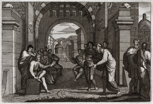 Royaumont Bijbel, Oude Testament: Boaz, naaste verwant van Ruth, vrouw volgens de wet. Illustratie uit 1811. door Unknown artist