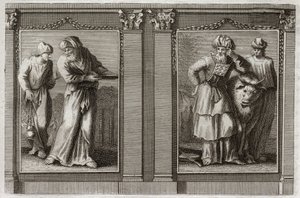 Bijbel van Royaumont, Oude Testament: Kleding van de priesters. Afbeelding van de kleding van de hogepriester en van de andere Levieten. Illustratie uit 1811. door Unknown artist
