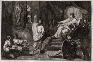 Bijbel van Royaumont, Oude Testament: Profeet Daniël. Profeet Daniël onthult aan koning Nebukadnezar II een droom die hij had en legt hem uit wat hij bedoelde. Illustratie uit 1811.