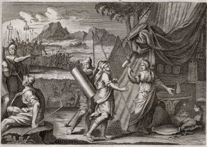 Bijbel van Royaumont, Oude Testament: Dood van Sisara. Yael (Jael) doodt het hoofd van het Kanaänitische leger Sisra (Sisera of Sisara). Illustratie uit 1811. door Unknown artist