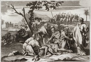 Bijbel van Royaumont, Oude Testament: Dood van de slechte Antiochus. De verschrikkelijke dood van koning Antiochus IV Epiphanes (175-164 v.Chr.) na een val van een paard. Illustratie uit 1811
