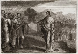 Bijbel van Royaumont, Oude Testament: Nederlaag van de Filistijnen. Samuel offert een brandoffer aan God. Daarna verdedigen de Joden zich tegen de Filistijnen. Illustratie uit 1811. door Unknown artist
