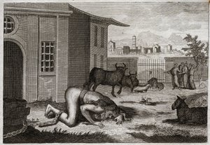 Bijbel van Royaumont, Oude Testament: Nebukadnezar verandert in een beest. Koning Nebukadnezar II wordt door een rechtvaardige straf voor zijn trots in een beest veranderd. Illustratie uit 1811.
