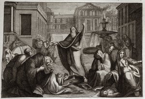 Bijbel van Royaumont, Oude Testament: Boetedoening van de Ninivieten. De inwoners van Nineve doen allen boete bij de prediking van de heilige profeet Jona. Illustratie uit 1811. door Unknown artist