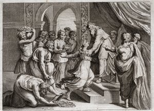 Bijbel van Royaumont, Oude Testament: Koningin van Sheba bezoekt Salomo. Illustratie uit 1811. door Unknown artist