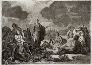 Bijbel van Royaumont, Oude Testament: Tweede visioen van Ezechiël. Het visioen dat de profeet Ezechiël had van verschillende uitgedroogde beenderen die een menselijke vorm aannamen. Illustratie uit 1811.