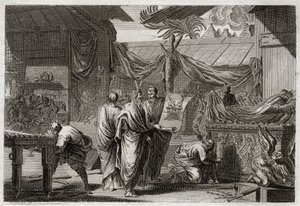 Bijbel van Royaumont, Oude Testament: De Tabernakel. Mozes laat de Tabernakel opzetten volgens het bevel dat hij van God had ontvangen. Illustratie uit 1811. door Unknown artist
