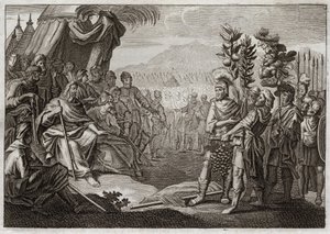 Bijbel van Royaumont, Oude Testament: Twaalf spionnen. Mozes stuurde twaalf spionnen om het land Kanaän (Beloofde Land) te verkennen. Ze laten het volk morren, en God, om hen te straffen voor dit gemor, verzekert hen dat ze nooit dit land zullen betreden.  door Unknown artist