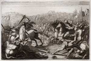 Bijbel van Royaumont, Oude Testament: Overwinning van Judas. Judas Makkabeüs versloeg Apollonius, Seron, Ptolemee Macron, Gorgias, Nicanor en Lysias in verschillende veldslagen. Illustratie uit 1811. door Unknown artist