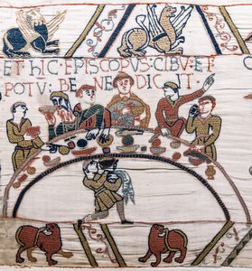 Bisschop Odo zegent het eten en de wijn, Tapijt van Bayeux door Unknown artist