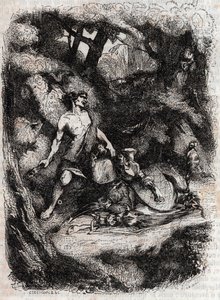 Bradamante verslagen door een reus - gravure van 1851 uit 