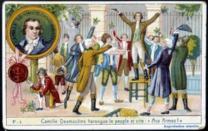 Camille Desmoulins riep het volk toe en schreeuwde 