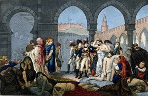 Campagne (Expeditie) van Egypte (1798-1801): Generaal Bonaparte bezoekt het pesthuis in Jaffa. Gravure 19e eeuw. door Unknown artist