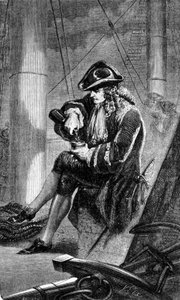 Kapitein Gabriel de Clieu (Declieux, Desclieux) (1687/1678- ca. 1774), in opdracht van Koning Lodewijk XIV in 1725 om een koffieplant terug te brengen naar Martinique, deelt met hem zijn rantsoen water om hem te redden van de droogte. Gravure van de 19e ee door Unknown artist