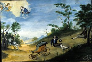 Koetsongeluk. Ex voto van 1827 uit het heiligdom van de Madonna delle Grazie in Monza door Unknown artist
