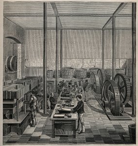 Celluloid: celluloidfabriek. Gravure uit 1885 in 