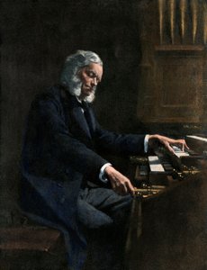 Cesar Franck (1822-1890) speelt orgel in de kerk Saint Clothilde in Parijs (Frankrijk) - Colorisee illustratie
