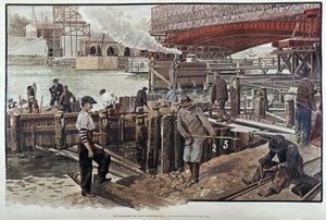 Bouwplaats van de Pont Alexandre III - in Le petit journal 05/1899 door Unknown artist