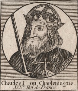Karel de Grote (Carolus Magnus, Charles de Grote) (747-814) Koning van de Franken en Christelijke Keizer van het Westen (gravure uit 