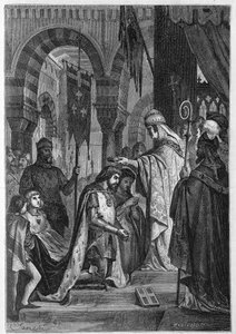 Karel I van Anjou (Karel I van Sicilië) (1226-1285) werd op 28/06/1265 door Paus Clemens IV (ca. 1195-1268) geïnvesteerd in het Koninkrijk Sicilië door Unknown artist