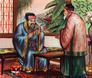 Chinese filosoof Confucius (of Kong Fu Zi of KongZi) (551-479 BC), geraadpleegd voor zijn kennis van oude beschavingen - Confucius (551-479 BC), Chinese filosoof, geraadpleegd voor zijn kennis van oude beschavingen - Privé collectie door Unknown Artist