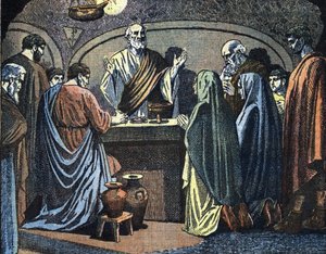 Christen in de catacomben viert Pasen Illustratie uit 