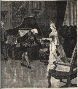 Christoph Willibald Gluck voor koningin Marie-Antoinette in Trianon - Christoph Willibald Gluck (1714-1787), Duitse componist speelt voor koningin Marie Antoinette in Trianon - gravure in 